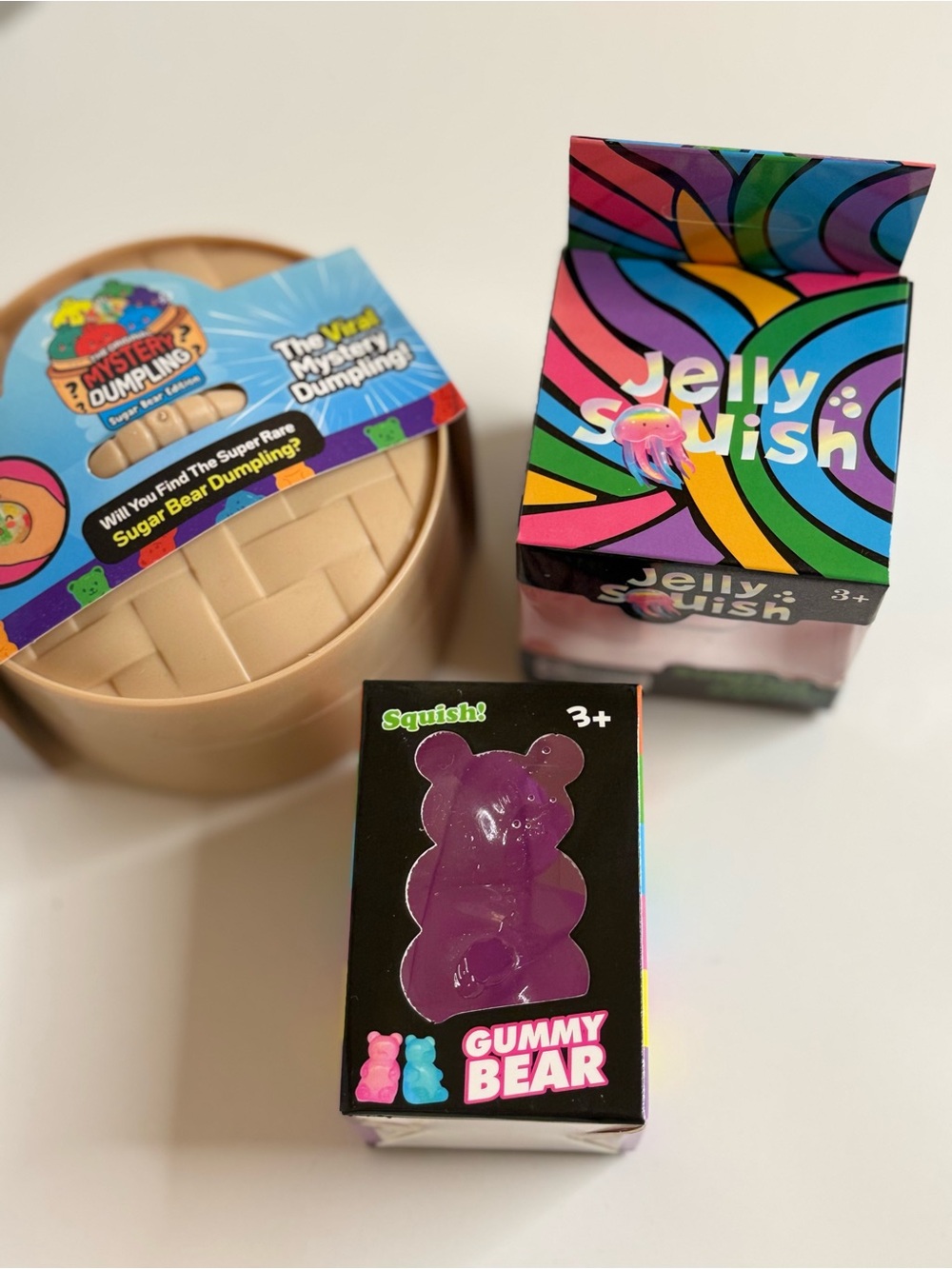 Brand new  Large Mystery dumpling, gummy bear squisy and Jellyfish